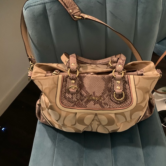 Large Coach Snakeskin style bag (tan) - Picture 5 of 6